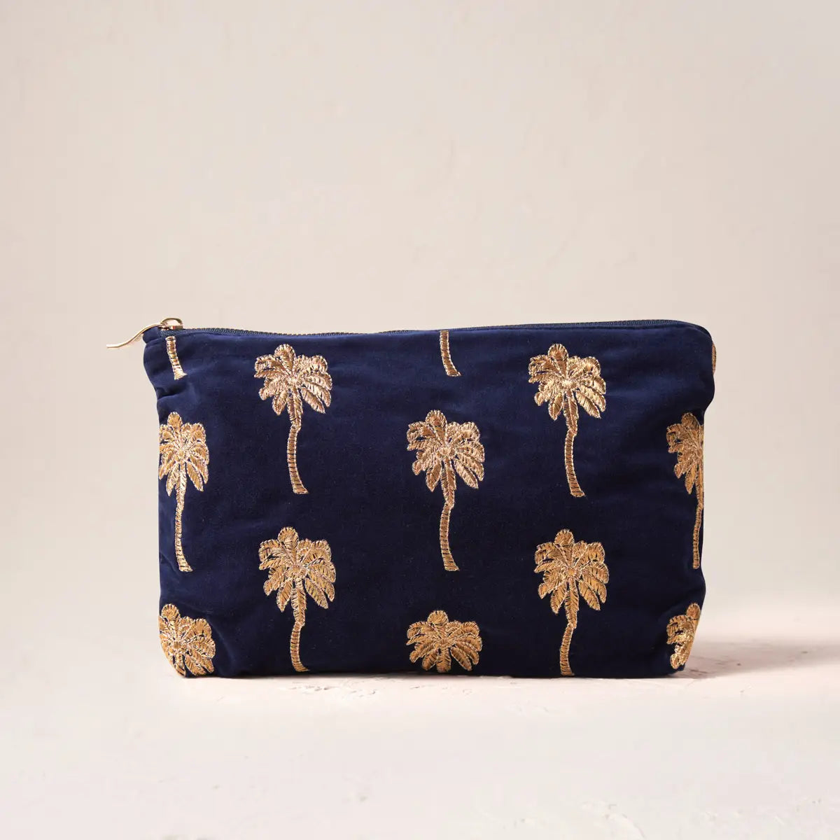 Elizabeth Scarlett Navy and Gold Palm Velvet Everyday Pouch